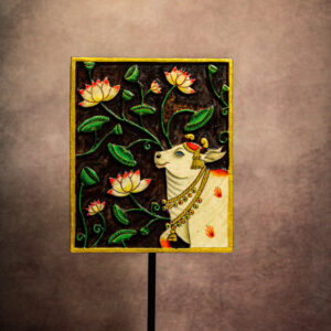 Divine Cow & Lotus Wooden Carving Decor | Handcrafted Traditional Artwork