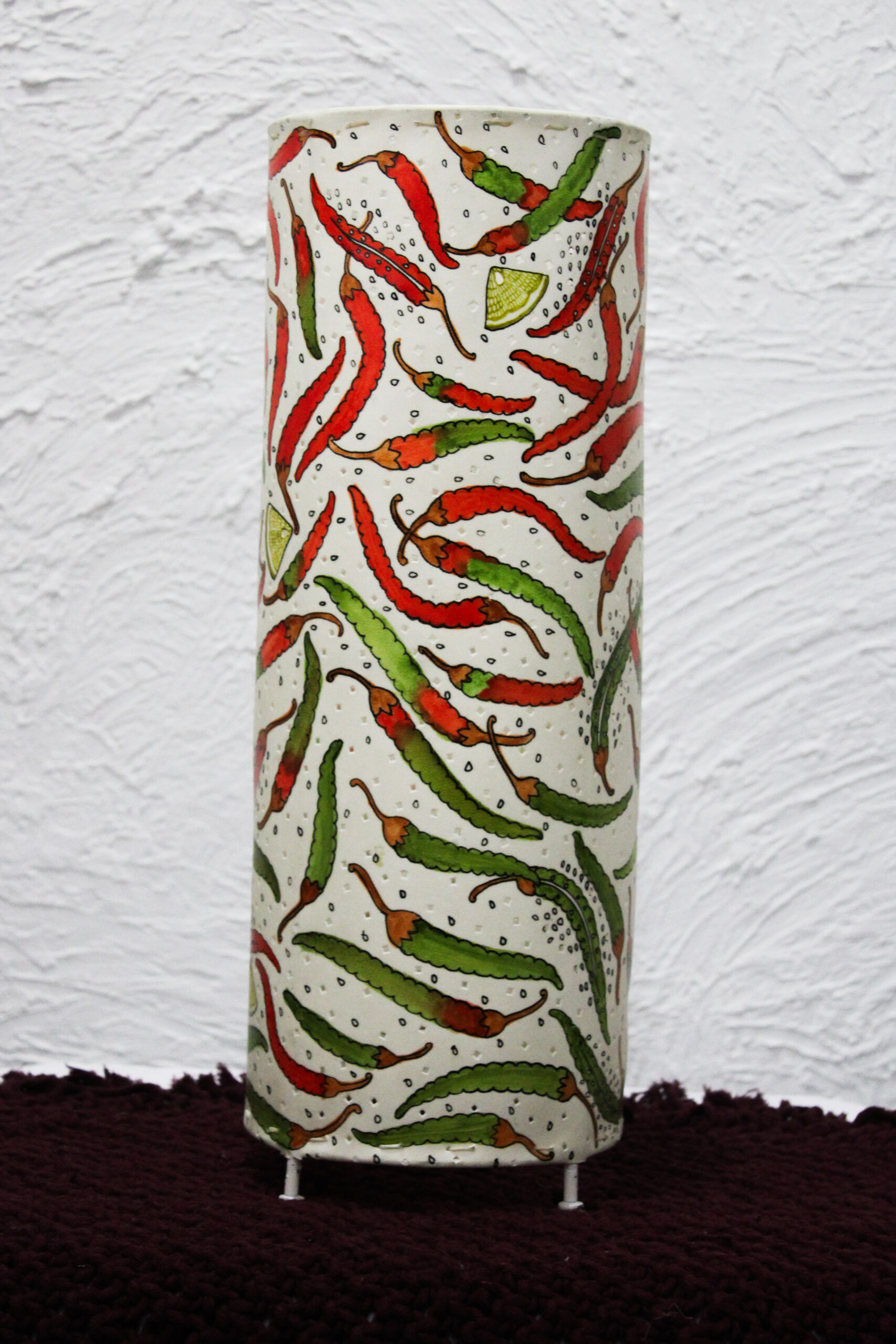 Hand-Painted Leather Table Lamp – 19 Inch -Chili Design - Image 2