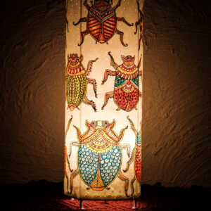 Hand-Painted Leather Table Lamp – 19 Inch | Colorful Bugs Design