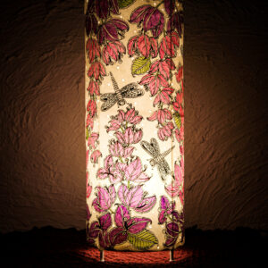 Hand-Painted Leather Table Lamp – 19 Inch | Floral & Dragonfly Design