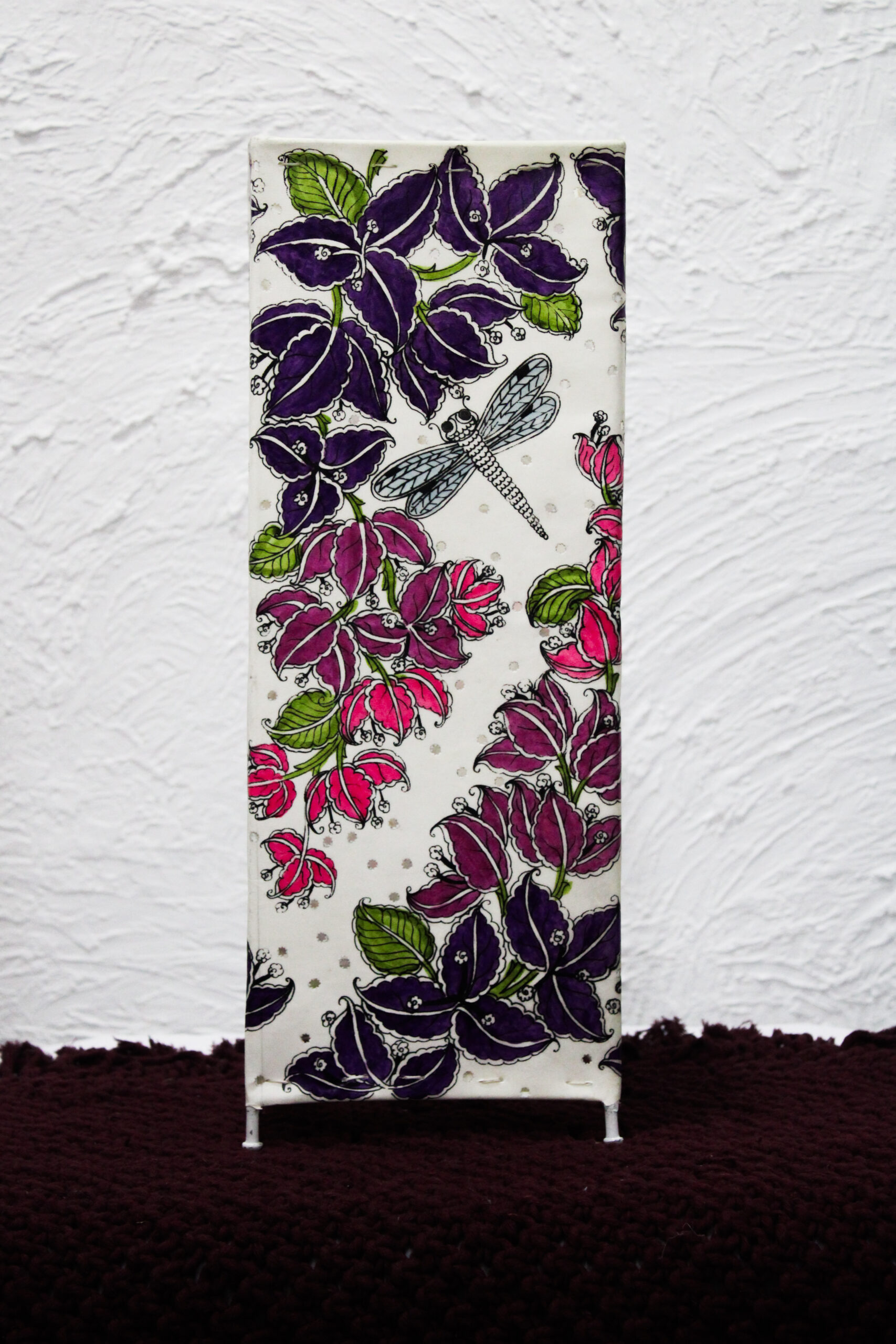 Hand-Painted Leather Table Lamp – 19 Inch | Floral & Dragonfly Design - Image 2