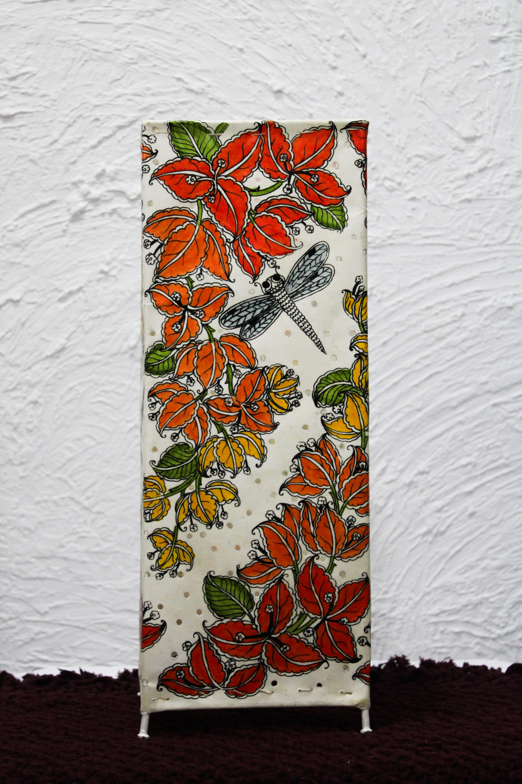 Hand-Painted Leather Square Lamp – 19 Inch | Floral & Dragonfly Design - Image 2