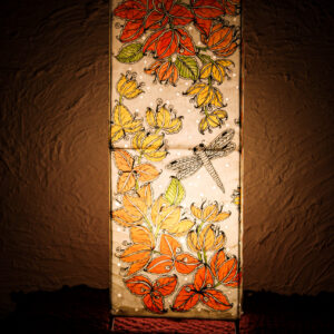 Hand-Painted Leather Square Lamp – 19 Inch | Floral & Dragonfly Design
