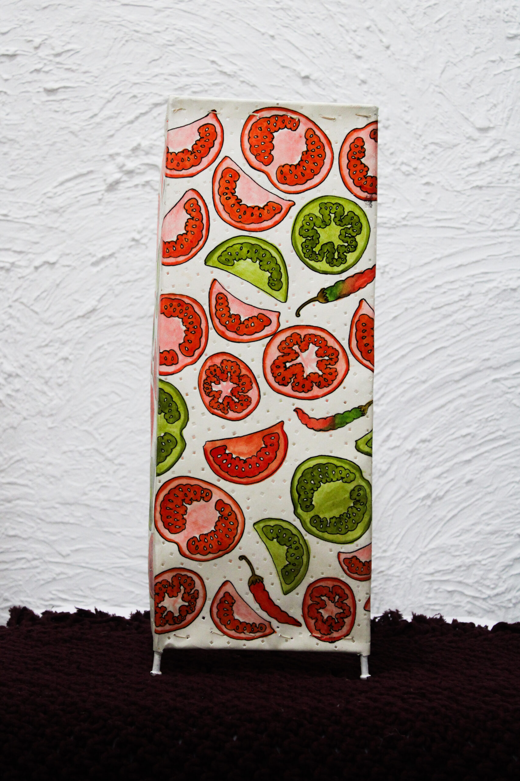 Hand-Painted Leather Square Lamp – 19 Inch | Tomato & Chili Design - Image 2