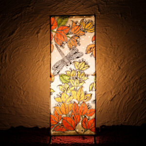 Hand-Painted Leather Square Lamp – 14 Inch | Floral & Dragonfly Design